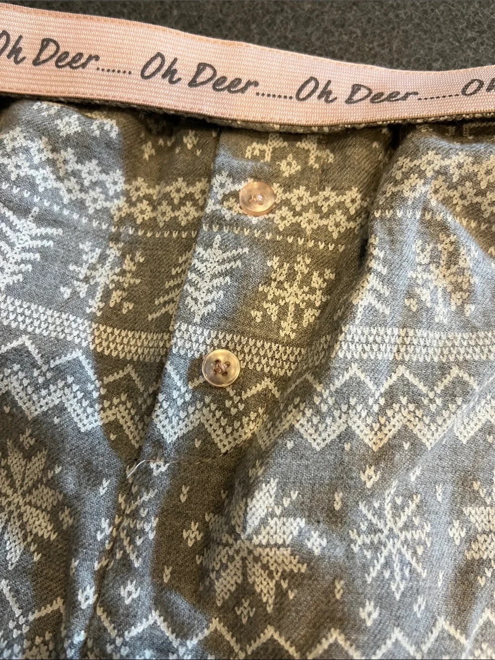 NWT Maurices Gray Fair Isle Sleep Shorts with Pink Lace Trim